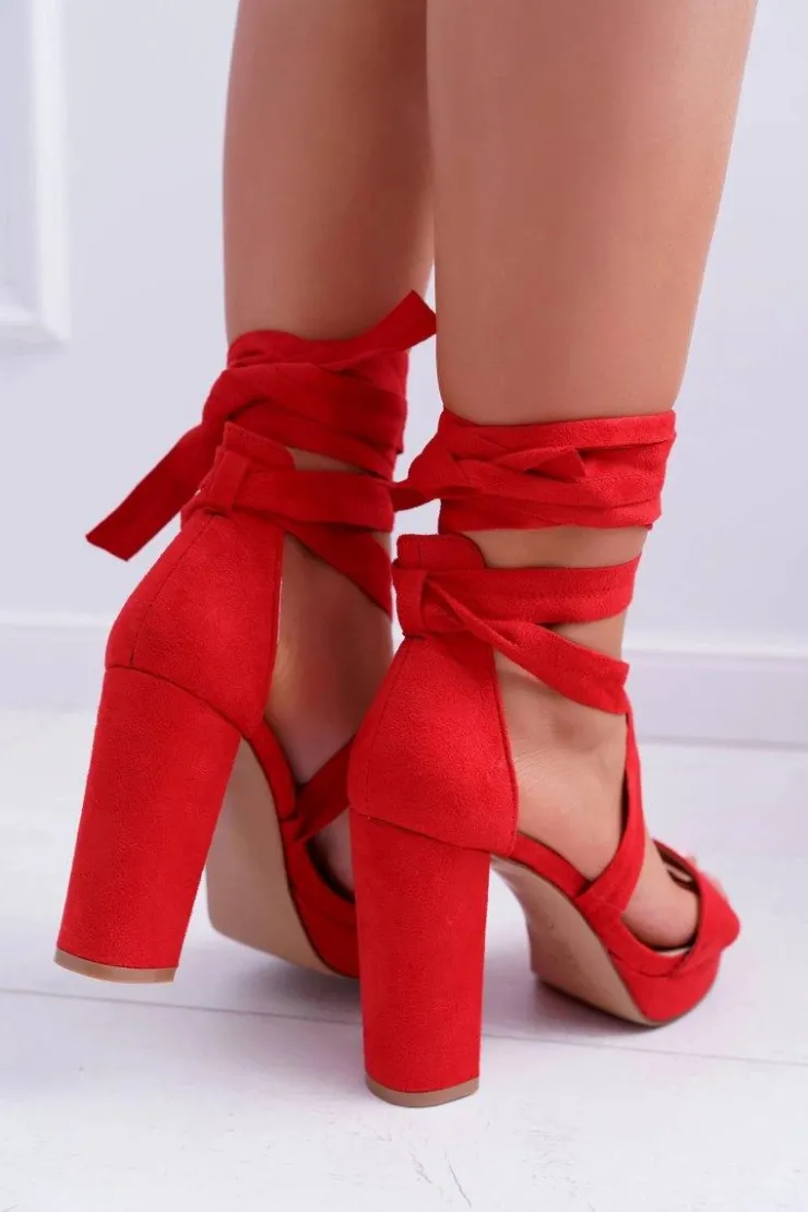 Online Boto Sandały Damskie Na Słupku Platforma Wiązane Czerwone LaFiesta