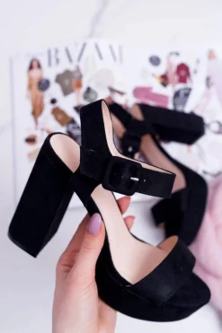 Boto Sandały Na Obcasie*Sandały Damskie Na Słupku Platforma Czarne LaMondes