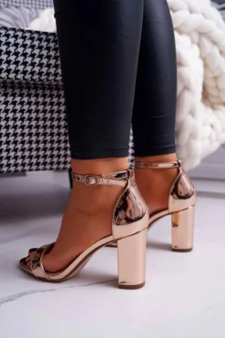 Hot Boto Sandały Damskie Na Słupku Różowe Złoto Huran