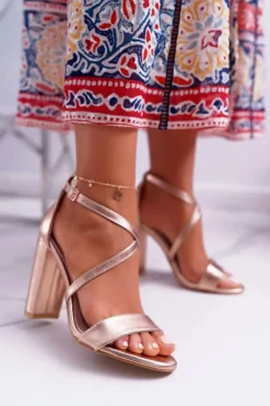 Discount Boto Sandały Damskie Na Słupku Różowe Złoto Klaira