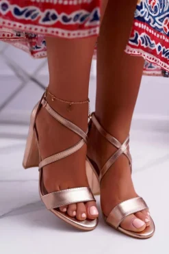 Discount Boto Sandały Damskie Na Słupku Różowe Złoto Klaira