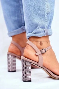 Damskie buty S.Barski Sandały Na Obcasie*Sandały Damskie Na Słupku Różowe Barski Baskila