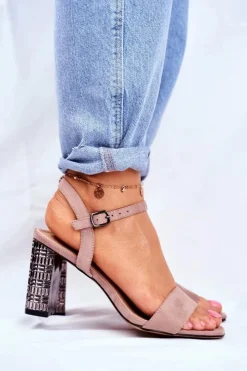 Damskie buty S.Barski Sandały Na Obcasie*Sandały Damskie Na Słupku Różowe Barski Baskila