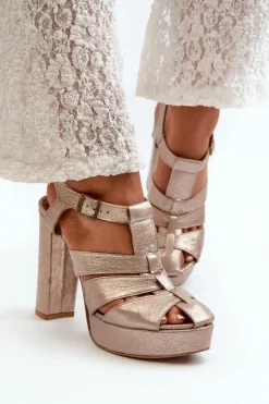 Outlet Maciejka Sandały Damskie Na Słupku Skórzane 06050-25 Złote