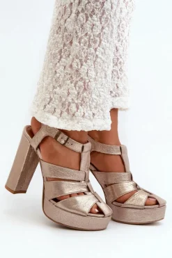 Outlet Maciejka Sandały Damskie Na Słupku Skórzane 06050-25 Złote