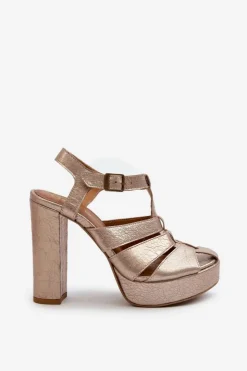 Outlet Maciejka Sandały Damskie Na Słupku Skórzane 06050-25 Złote