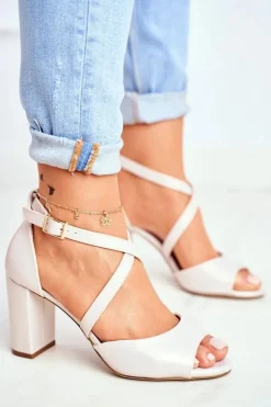 Damskie Buty Sergio Leone Sandały Damskie Na Słupku Sergio Leone Beżowa Perła SK865