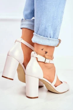 Damskie Buty Sergio Leone Sandały Damskie Na Słupku Sergio Leone Beżowa Perła SK865