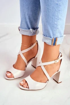 Damskie Buty Sergio Leone Sandały Damskie Na Słupku Sergio Leone Beżowa Perła SK865