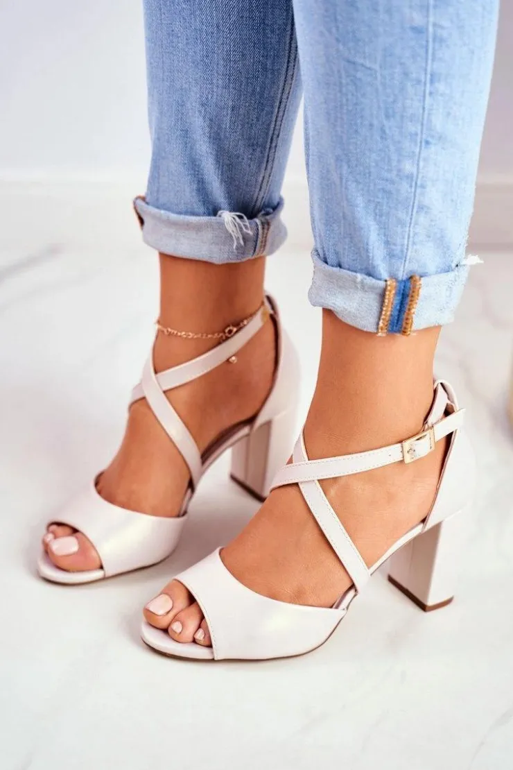 Damskie Buty Sergio Leone Sandały Damskie Na Słupku Sergio Leone Beżowa Perła SK865