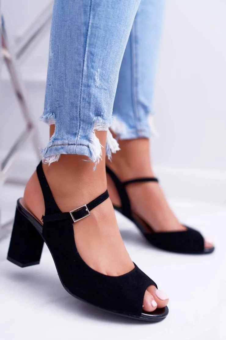 Damskie Buty Sergio Leone Sandały Damskie Na Słupku Sergio Leone SK808 Czarne Dali