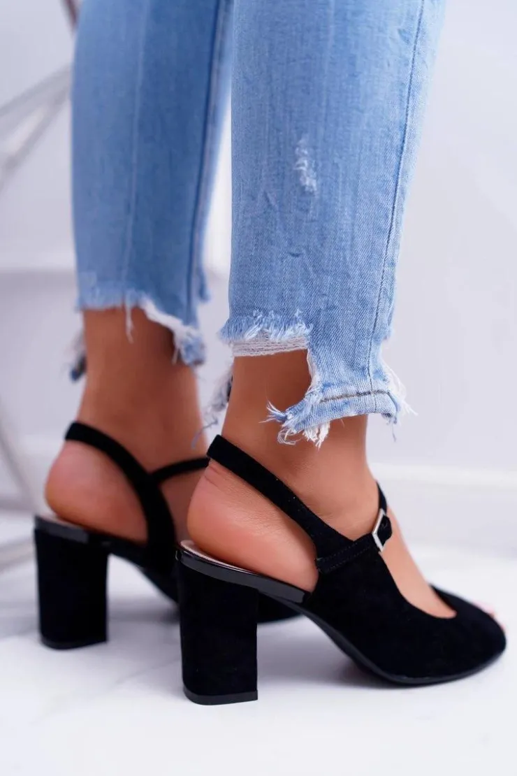 Damskie Buty Sergio Leone Sandały Damskie Na Słupku Sergio Leone SK808 Czarne Dali