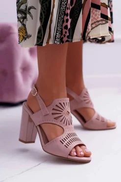 Sale Buty Sergio Leone Sandały Damskie Na Słupku Sergio Leone SK852 Zamszowe Różowe Diven