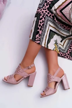 Sale Buty Sergio Leone Sandały Damskie Na Słupku Sergio Leone SK852 Zamszowe Różowe Diven