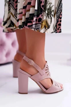 Sale Buty Sergio Leone Sandały Damskie Na Słupku Sergio Leone SK852 Zamszowe Różowe Diven