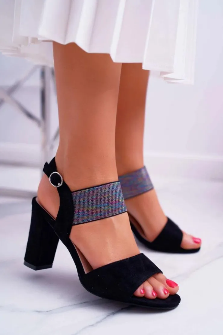 Buty Sergio Leone Sandały Na Obcasie*Sandały Damskie Na Słupku Sergio Leone SK857 Czarne Nargos