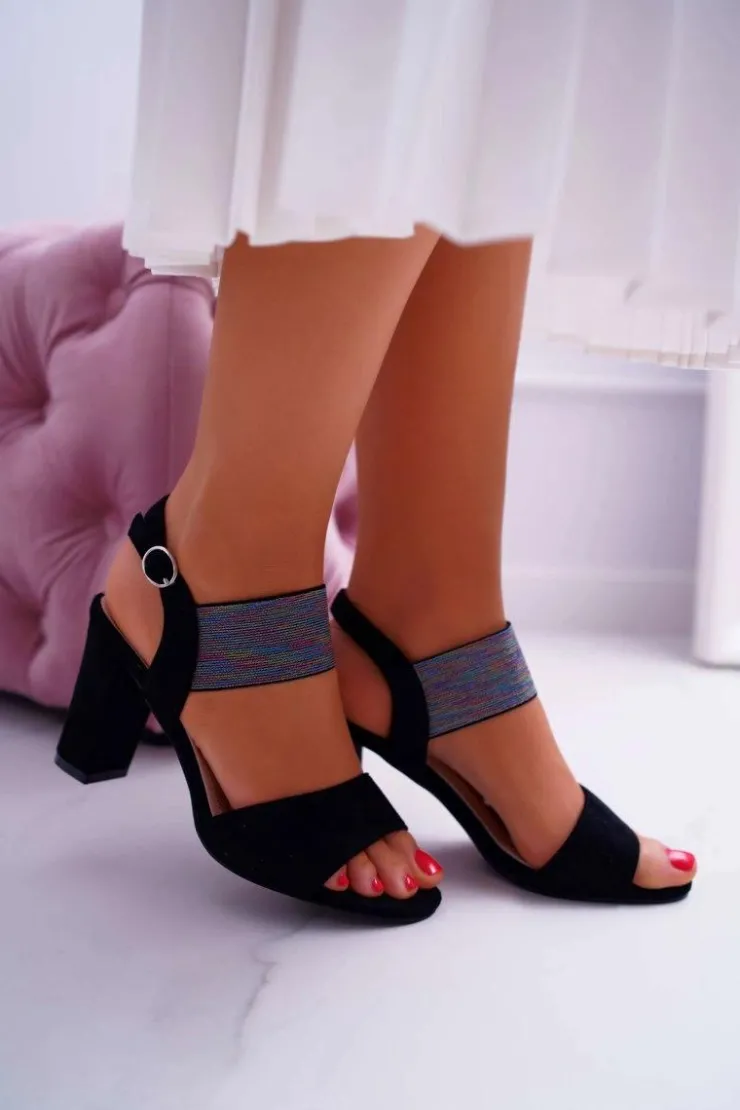 Buty Sergio Leone Sandały Na Obcasie*Sandały Damskie Na Słupku Sergio Leone SK857 Czarne Nargos