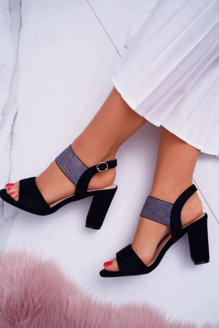 Buty Sergio Leone Sandały Na Obcasie*Sandały Damskie Na Słupku Sergio Leone SK857 Czarne Nargos