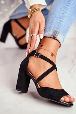 Damskie Buty Sergio Leone Sandały Damskie Na Słupku Sergio Leone Czarne SK865