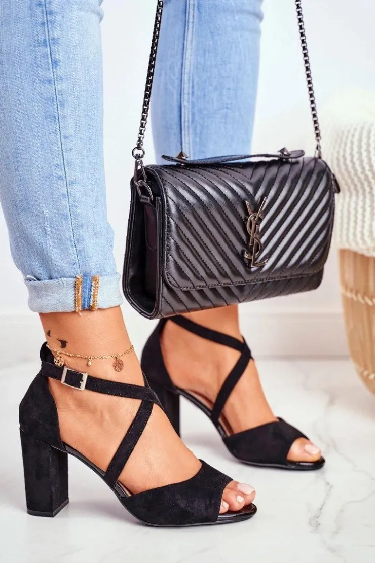 Damskie Buty Sergio Leone Sandały Damskie Na Słupku Sergio Leone Czarne SK865