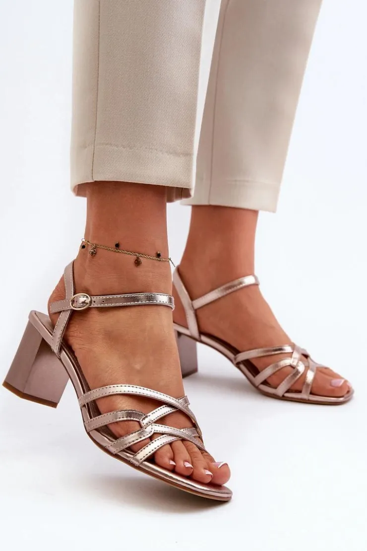 Damskie Buty Sergio Leone Sandały Damskie Na Słupku Sergio Leone SK065 Złote