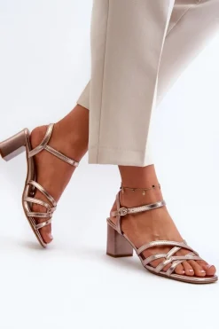 Damskie Buty Sergio Leone Sandały Damskie Na Słupku Sergio Leone SK065 Złote