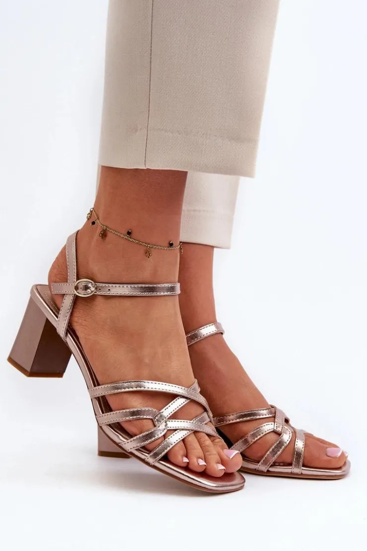 Damskie Buty Sergio Leone Sandały Damskie Na Słupku Sergio Leone SK065 Złote