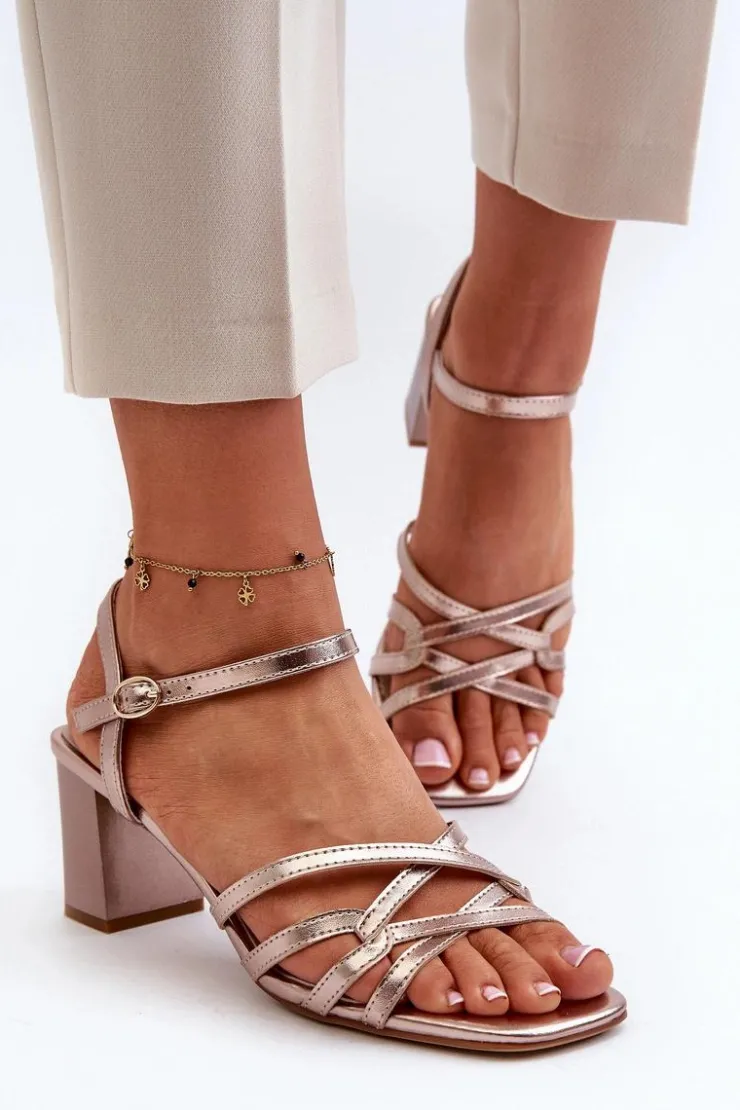 Damskie Buty Sergio Leone Sandały Damskie Na Słupku Sergio Leone SK065 Złote