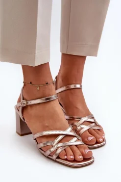 Damskie Buty Sergio Leone Sandały Damskie Na Słupku Sergio Leone SK065 Złote