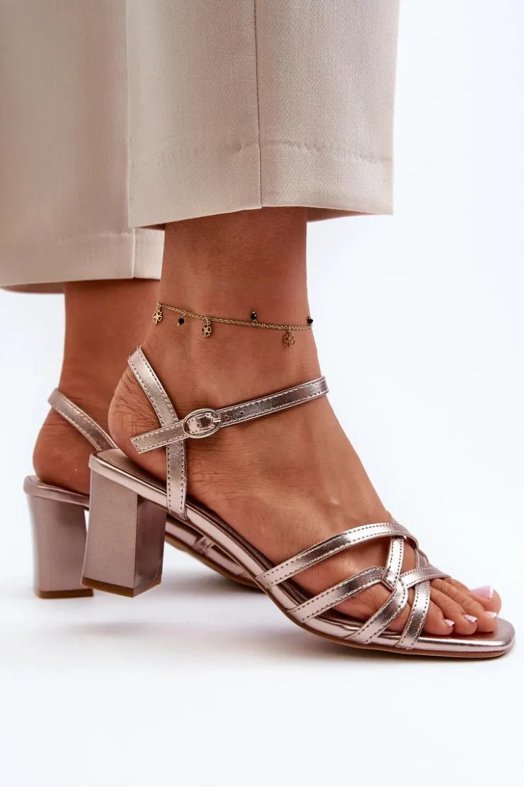 Damskie Buty Sergio Leone Sandały Damskie Na Słupku Sergio Leone SK065 Złote