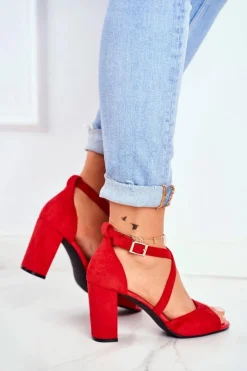 Buty Sergio Leone Sandały Na Obcasie*Sandały Damskie Na Słupku Sergio Leone Czerwone SK865