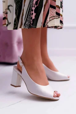 Best Buty Sergio Leone Sandały Damskie Na Słupku Sergio Leone SK765 Beżowa Perła Vime