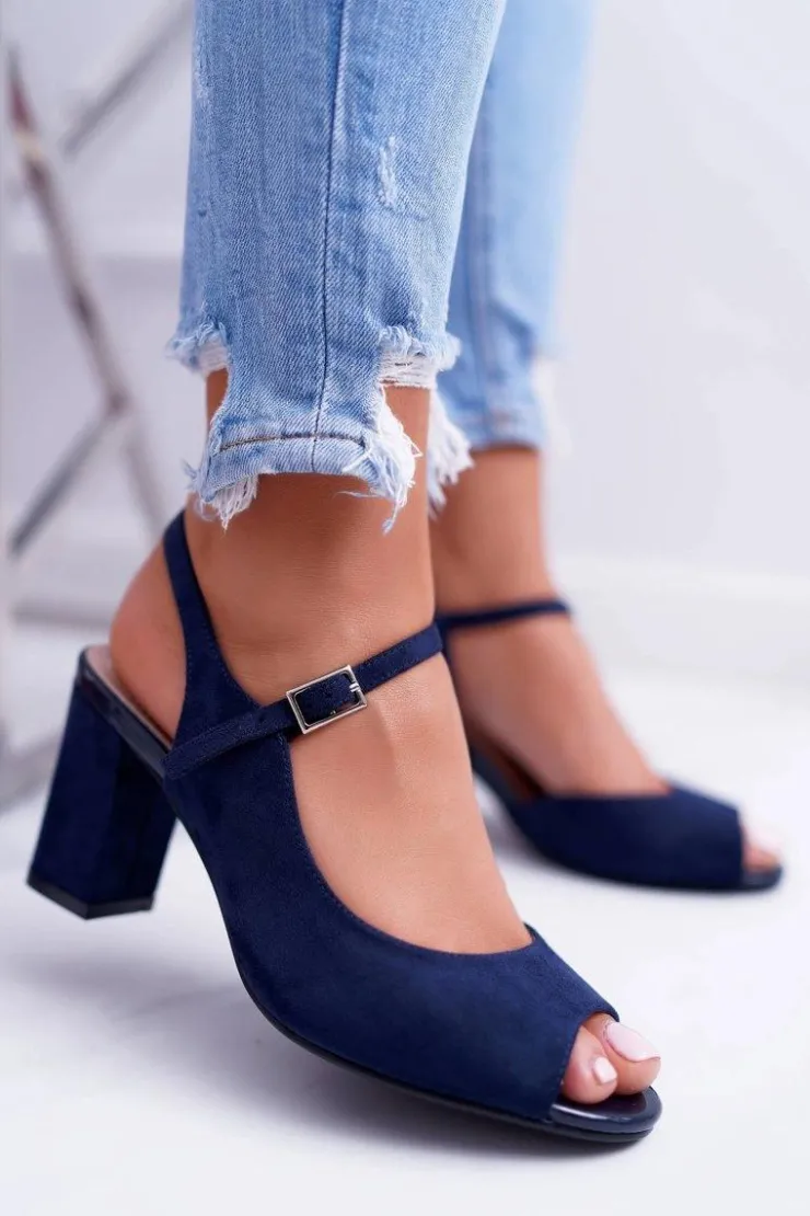 Buty Sergio Leone Sandały Na Obcasie*Sandały Damskie Na Słupku Sergio Leone SK808 Granat Dali