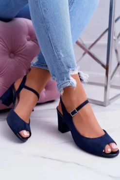 Buty Sergio Leone Sandały Na Obcasie*Sandały Damskie Na Słupku Sergio Leone SK808 Granat Dali