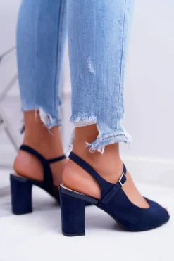 Buty Sergio Leone Sandały Na Obcasie*Sandały Damskie Na Słupku Sergio Leone SK808 Granat Dali