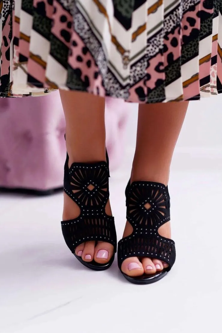 Clearance Buty Sergio Leone Sandały Damskie Na Słupku Sergio Leone SK852 Zamszowe Czarne Diven