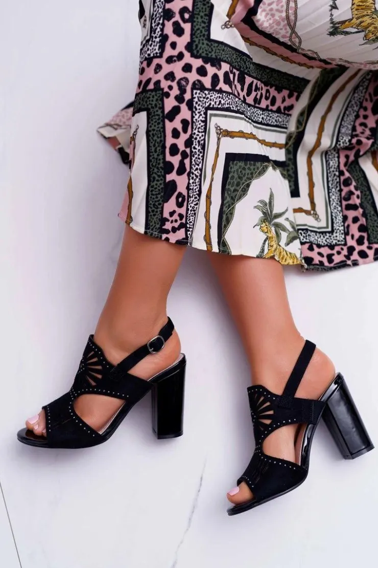 Clearance Buty Sergio Leone Sandały Damskie Na Słupku Sergio Leone SK852 Zamszowe Czarne Diven