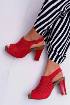 Discount Buty Sergio Leone Sandały Damskie Na Słupku Sergio Leone SK850 Czerwone Farmona