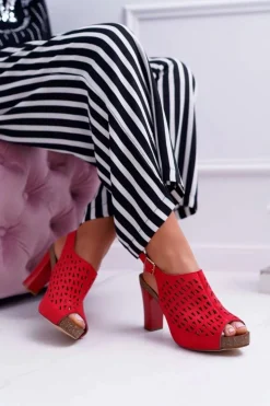 Discount Buty Sergio Leone Sandały Damskie Na Słupku Sergio Leone SK850 Czerwone Farmona