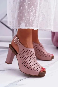 Buty Sergio Leone Sandały Na Obcasie*Sandały Damskie Na Słupku Sergio Leone SK850 Różowe Farmona