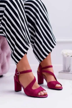 Best Buty Sergio Leone Sandały Damskie Na Słupku Sergio Leone SK868 Fuksja Zamsz Mersi