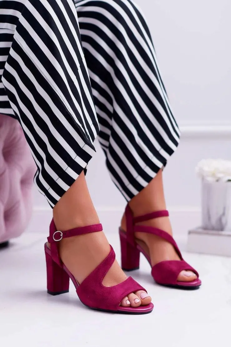 Best Buty Sergio Leone Sandały Damskie Na Słupku Sergio Leone SK868 Fuksja Zamsz Mersi