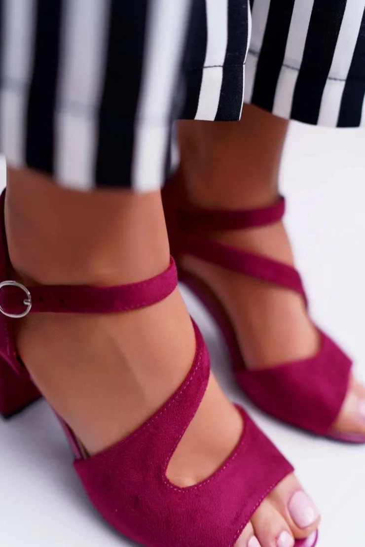 Best Buty Sergio Leone Sandały Damskie Na Słupku Sergio Leone SK868 Fuksja Zamsz Mersi