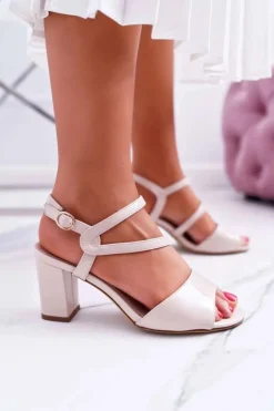 Best Buty Sergio Leone Sandały Damskie Na Słupku Sergio Leone SK844 Lakierowane Beżowe Tres