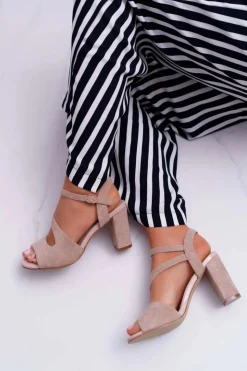 Sale Buty Sergio Leone Sandały Damskie Na Słupku Sergio Leone SK868 Zamszowe Beżowe Mersi