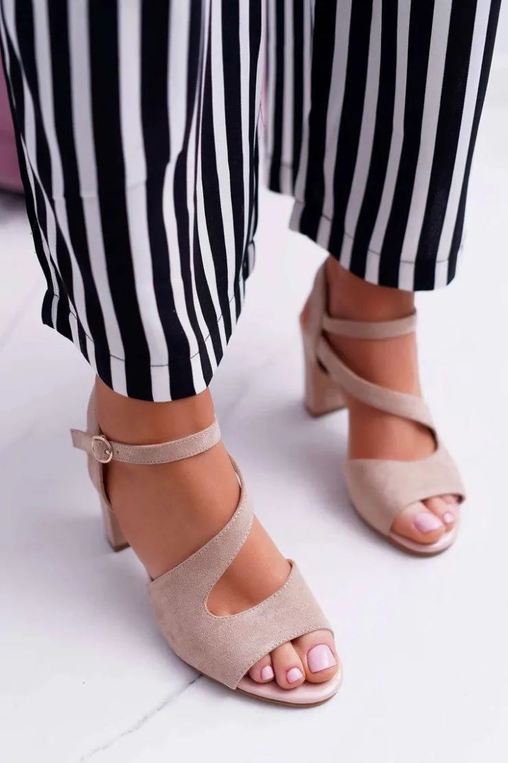 Sale Buty Sergio Leone Sandały Damskie Na Słupku Sergio Leone SK868 Zamszowe Beżowe Mersi