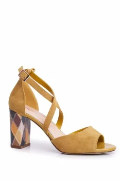 Outlet Buty Sergio Leone Sandały Damskie Na Słupku Sergio Leone Żółte SK865