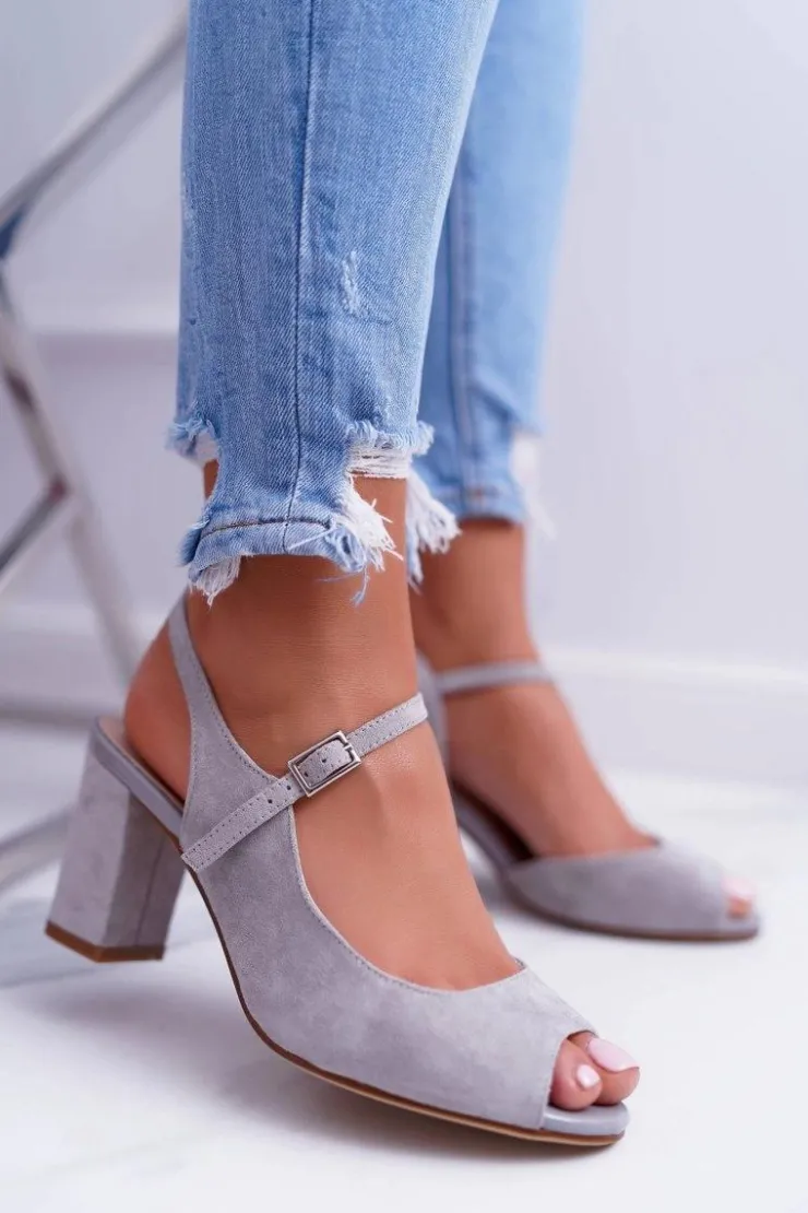 Discount Buty Sergio Leone Sandały Damskie Na Słupku Sergio Leone SK808 Szare Dali