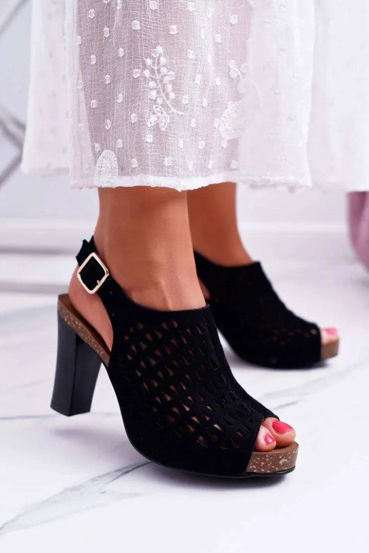 Buty Sergio Leone Sandały Na Obcasie*Sandały Damskie Na Słupku Sergio Leone SK850 Czarne Farmona