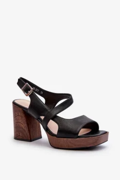 Buty Sergio Leone Sandały Damskie Na Słupku Sergio Leone SK577 Czarne